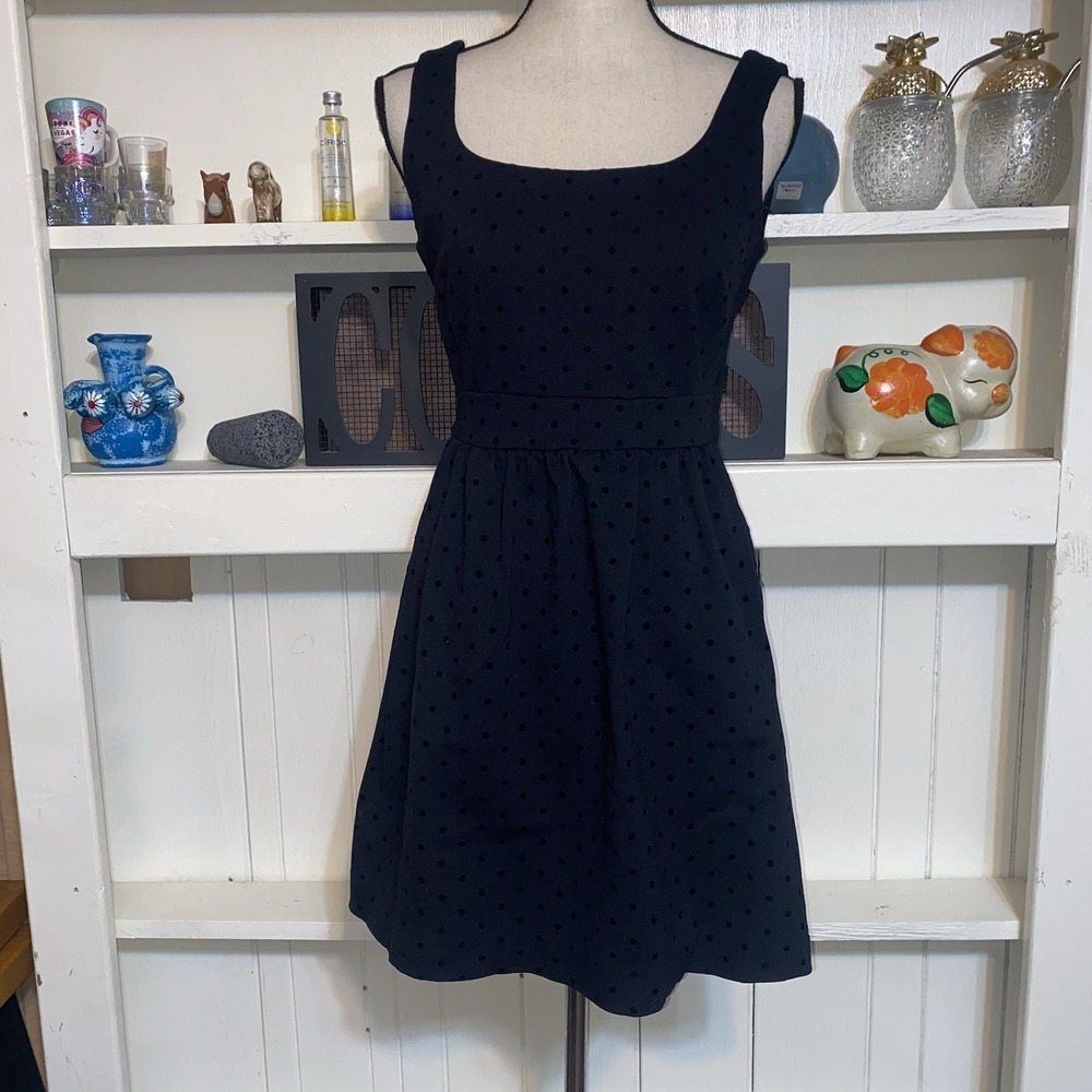 Madewell Womens Black Velvet Polka Dot Fit And Flare Dress Small